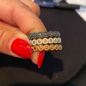 Black silver rose gold threesome fashion ring.